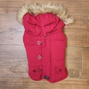 fabdog Snorkel Dog Jacket Red Red Fur-Trimmed dog Jacket size 12